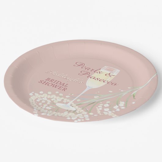 Assiettes En Carton Perles & Prosecco Babys Breath Blush Fête des mari (Angle)