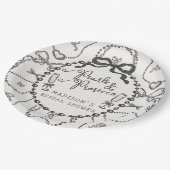 Assiettes En Carton Perles & Prosecco Coquette noire à nœud Mariage (Angle)