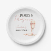 Assiettes En Carton Perles & Prosecco Fête des mariées rose pâle (Devant)