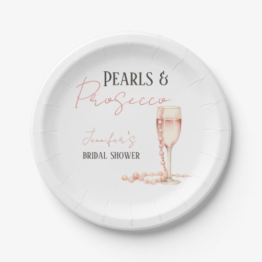 Assiettes En Carton Perles & Prosecco Fête des mariées rose pâle (Devant)