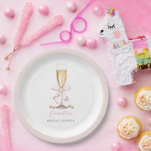 Assiettes En Carton Perles roses et bol de prosecco pour enterrement d (Fête)