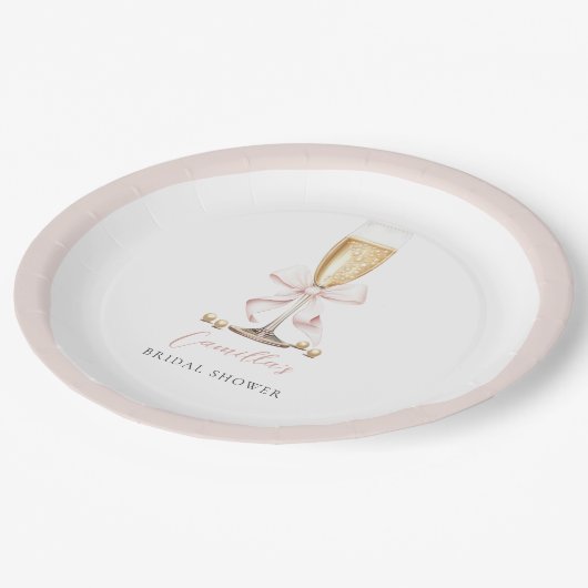 Assiettes En Carton Perles roses et bol de prosecco pour enterrement d (Angle)