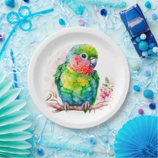 Assiettes En Carton Perroquet vert - Bébé mignon oiseau (Fête)