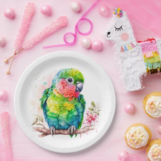 Assiettes En Carton Perroquet vert - Bébé mignon oiseau (Fête)