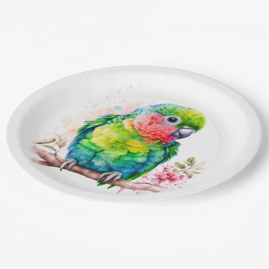 Assiettes En Carton Perroquet vert - Bébé mignon oiseau (Angle)