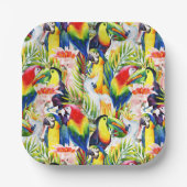 Assiettes En Carton Perroquets Et Feuilles De Palmiers (Recto)