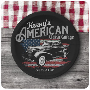 Assiettes En Carton Personalized American Vintage Classic Car Garage