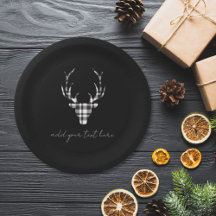 Personalized Black  Deer Christmas Paper Plates