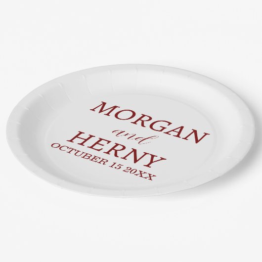 Assiettes En Carton Personalized Custom Name Stylish Minimal Wedding (Angle)