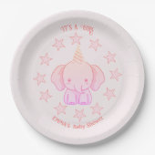 Assiettes En Carton Personalized Cute Elephant Pink Baby Shower (Devant)