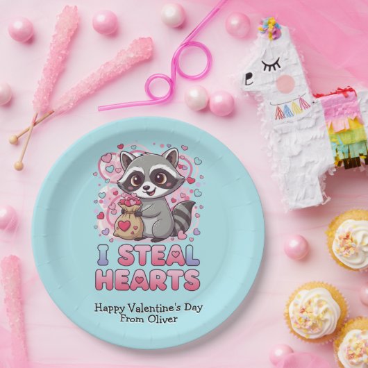 Assiettes En Carton Personalized Cute Raccoon Classroom Valentine (Fête)