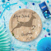 Assiettes En Carton Personalized doe Christmas bauble wooden backgroun (Fête)