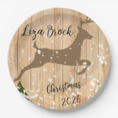 Assiettes En Carton Personalized doe Christmas bauble wooden backgroun (Devant)
