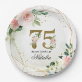 Assiettes En Carton Personalized Gold & Floral 75th Custom (Devant)