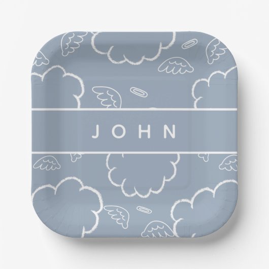 Assiettes En Carton Personalized Heavenly Angel Halo Cloud Blue (Recto)