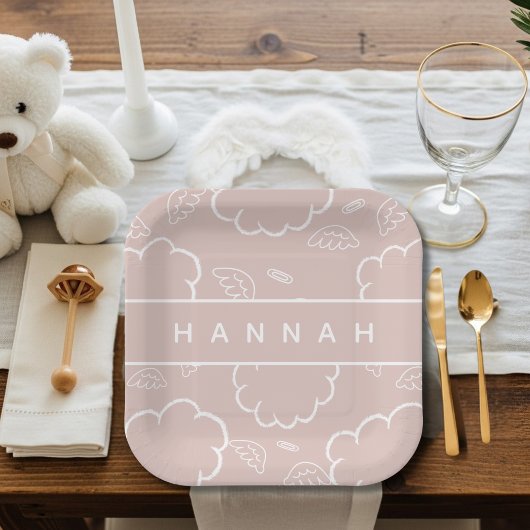 Assiettes En Carton Personalized Heavenly Angel Halo Cloud  Pink  