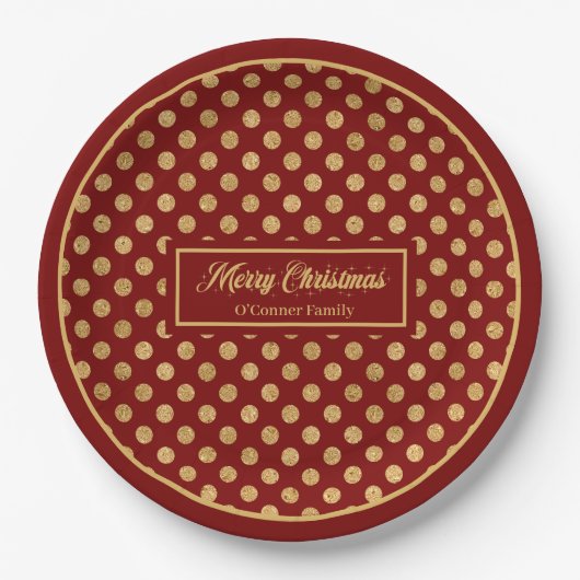 Assiettes En Carton Personalized Holiday Paper Plates Red & Gold Dots (Devant)