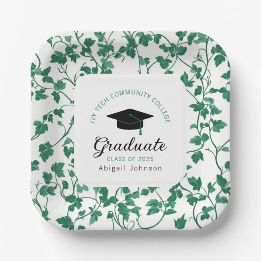 Assiettes En Carton Personalized Ivy Botanical Graduation (Recto)