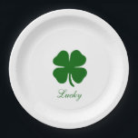 Assiettes En Carton Personalized Lucky Green Clover<br><div class="desc">Simple Lucky Irish Four Leaf Clover Emerald Green Shamrock Design - Customize it with your own personalized names,  words,  colors! 

With a grateful heart, 
Anya Powell</div>
