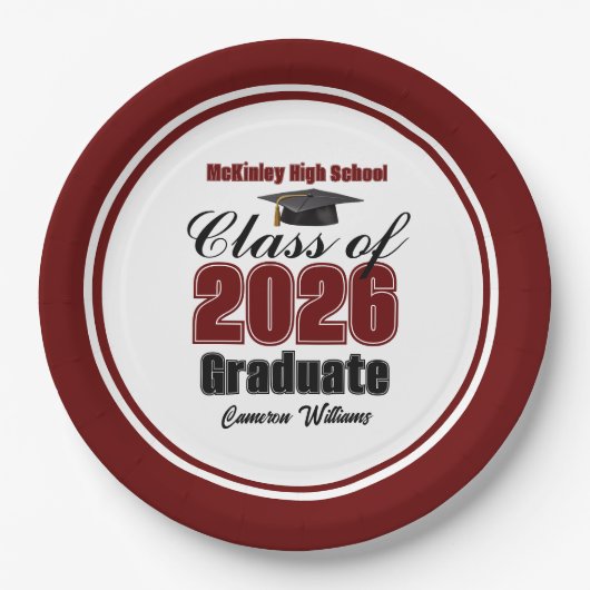 Assiettes En Carton Personalized Maroon Class of 2026 Graduation Party (Devant)