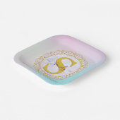 Assiettes En Carton Personalized Monogram Mandala Gold and Blue (Angulaire)