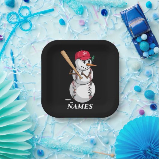 Assiettes En Carton Personalized Name Baseball Snowman Balls Snow Xmas (Fête)