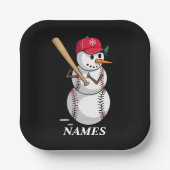 Assiettes En Carton Personalized Name Baseball Snowman Balls Snow Xmas (Recto)