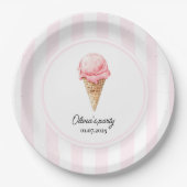 Assiettes En Carton Personalized Pink Ice Cream Cone Birthday (Devant)