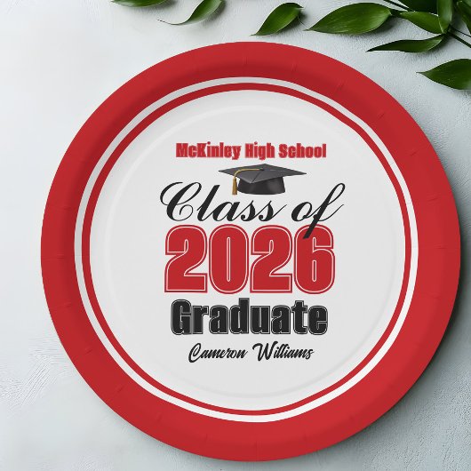 Assiettes En Carton Personalized Red Class of 2026 Graduation Party