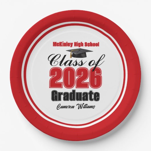 Assiettes En Carton Personalized Red Class of 2026 Graduation Party (Devant)