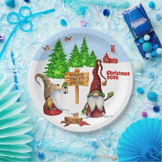 Assiettes En Carton Personnalisable Accueil Sweet Home Gnome Winter Sc (Fête)