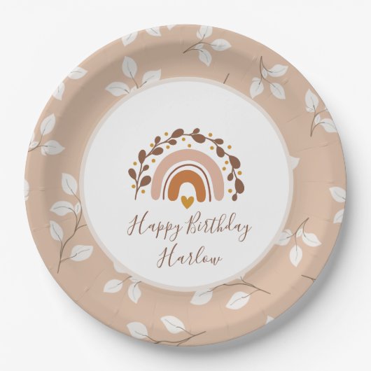 Assiettes En Carton Personnalisable Boho Rainbow Happy Birthday Plates (Devant)