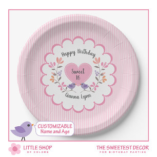 Assiettes En Carton Personnalisable Rose Floral Sweet 16 Anniversaire