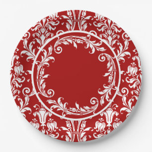 Assiettes En Carton Personnalisation des perles de fleurs rouges blanc