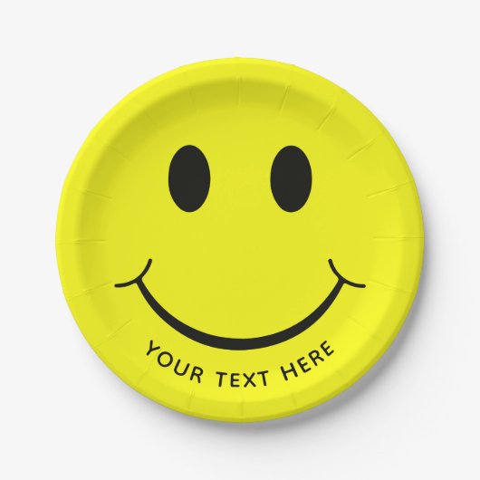 Assiettes En Carton Personnalisation du graphique Happy Face| Jaune (Devant)