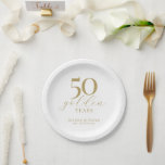Assiettes En Carton Personnalisé 50e anniversaire Mariage Élégant<br><div class="desc">Toast à 50 ans d'amour avec nos plaques de papier anniversaire personnalisées! Elégant script dans les tons or ajoute une touche de luxe à votre célébration. Salue l'amour durable !</div>