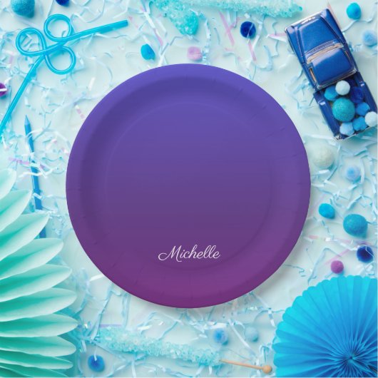 Assiettes En Carton Personnalisé bleu et violet ombre (Fête)