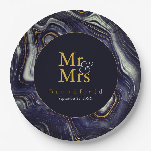 Assiettes En Carton Personnalisé Blue Agate Mariage M. Mme (Devant)