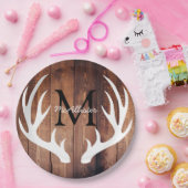 Assiettes En Carton Personnalisé - Bois de grange de cerf blanc rustiq (Fête)