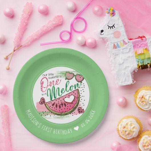 Assiettes En Carton Personnalisé Dans Un Melon Anniversaire (Fête)