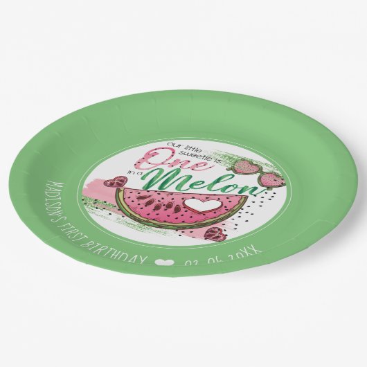 Assiettes En Carton Personnalisé Dans Un Melon Anniversaire (Angle)
