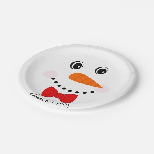 Assiettes En Carton Personnalisé Happy Face Snowman Red Bowtie (Angle)
