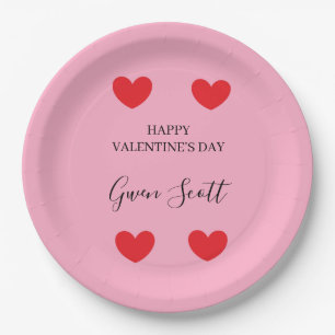 Assiettes En Carton Personnalisé Happy Valentine's rouge coeur rose