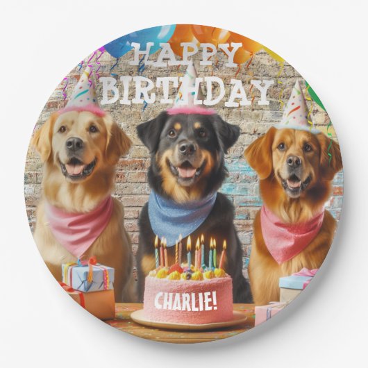 Assiettes En Carton Personnalisé Joyeux Anniversaire Chien Papier Tabl (Devant)