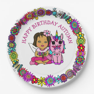 Assiettes En Carton Personnalisé Joyeux Anniversaire licorne et fée