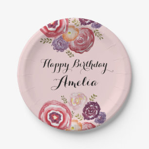 Assiettes En Carton Personnalisé Joyeux Anniversaire rose Plate de pap