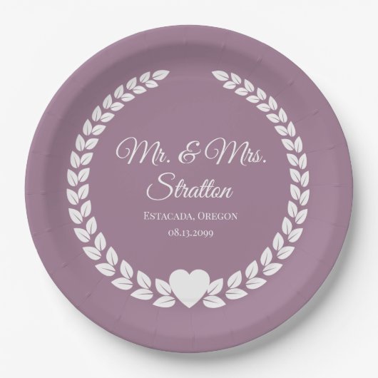 Assiettes En Carton Personnalisé Mr & Mrs Bride et Groom Newlyted (Devant)