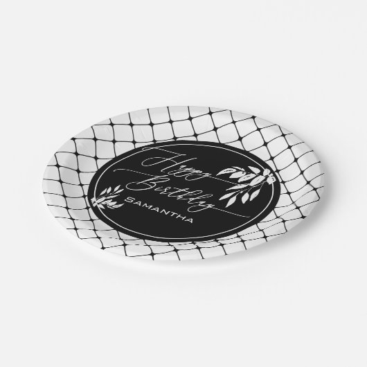 Assiettes En Carton Personnalisé noir blanc Joyeux Motif diamant d'ann (Angle)