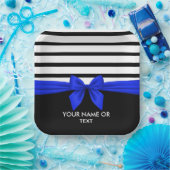 Assiettes En Carton Personnalisé noir blanc rayé Noël bleu Bow (Fête)