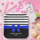 Assiettes En Carton Personnalisé noir blanc rayé Noël bleu Bow (Fête)